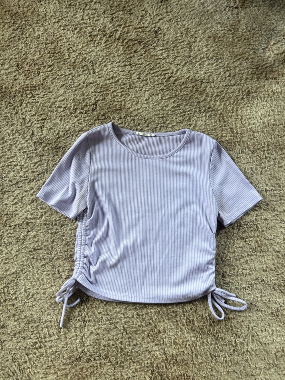 Timing Ribbed Side-Tie Crop Top - Light Purple